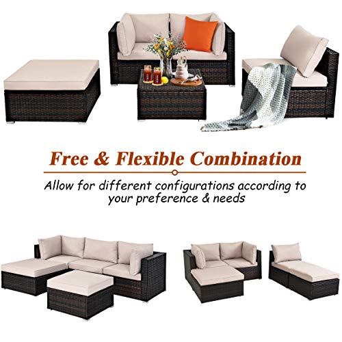 Tangkula 5 Piece Patio Furniture Set, Outdoor Sectional Rattan Sofa Set With Cushions And Coffee Table, Suitable For Backyard Porch Garden Poolside And Deck, Wicker Conversation Set (Brown) #TOP7