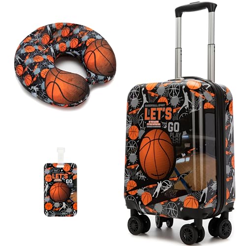 Image of Kids Basketball Suitcase Set for Boys Hardside Luggage with Spinner Wheels 2 Piece 16inch Toddler Suitcase for Boys Travel Carry on Luggage Airline Approved