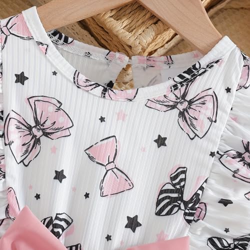 Baby Girl Dress Long Sleeve Bow Print Ruffle Top with Skirt and Matching Headband Outfit Set4