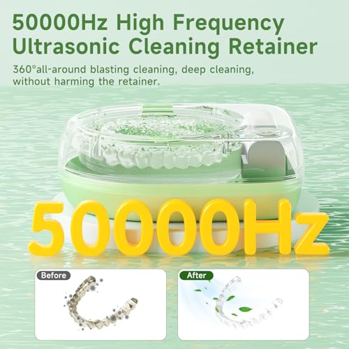 Lonlown 50kHz Cordless Ultrasonic Retainer Cleaner Machine Rechargeable Portable Wireless Retainer Cleaner USB Fast Charge 2000mAh Battery Charge Once Use 8 Times Small Travel Size 80ml