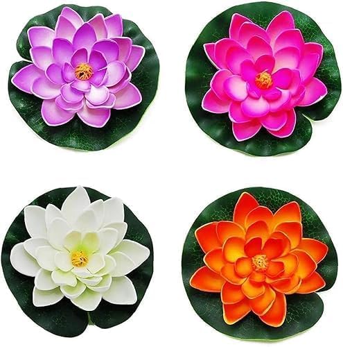 Yjemle 4Pcs Artificial Flowers Water Lily Foam Lotus Flower Pond Decor for Pond Patio Garden Pool Garden Accessories Creative Artificial Plants and Flowers