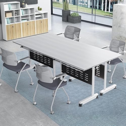 �Q�[�~���O�R���s���[�^�f�X�N �p�\�R���f�X�N �z���C�g�܂肽���݉�c�e�[�u�� �t���b�v�g�b�v�� 140x60x75cm �L���X�^�[�t�� �I�t�B�X/��c���p 2-10�l�Ή�(4pcs)