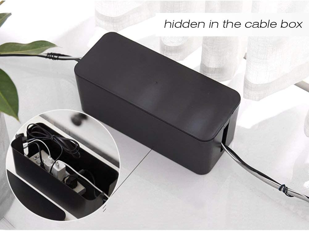 Cable Management Organizer Box, Large Storage Wires Concealer Holder for Desk, Home, Kitchen, TV, Computer, USB Hub, Ideal to Cover Hide Tidy Surge Protector Power Strips & Cord (2 Pack, Black)