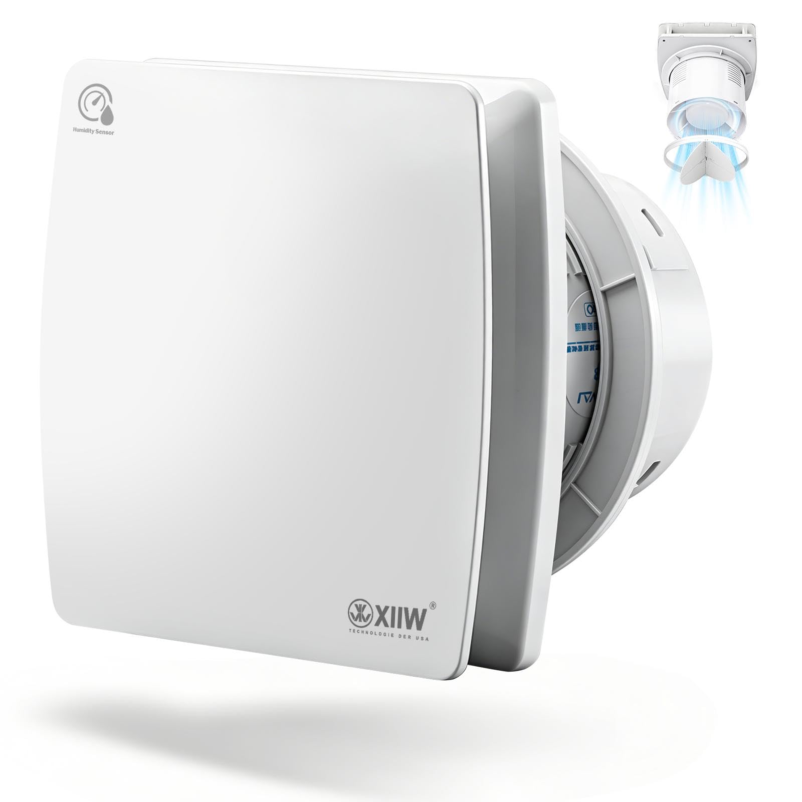 XIIW 100mm Extracteur d'Air VMC Salle de Bain Hygroréglable et Minuterie | 12W 95m³/h 34dB IPX4, Clapet Anti-Retour, Silencieux Ventilateur Salle de Bain, Cave WC et Cuisine, Mural& Plafond, Blanc