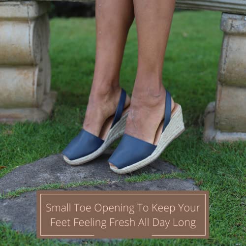 The Spanish Sandal Co Espadrille Wedge Women Sandals - Comfort Avarcas Peep Toe Sandals - Menorquinas Wedge Sandals For Women - Espadrille Wedge Sandals For Women - Navy Blue #TOP5