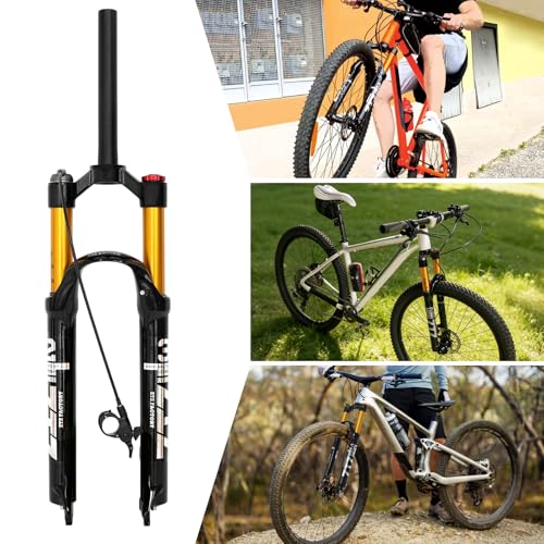 B Bolany MTB Fork Mountain Bike Suspension Fork，26/27.5/29 inch Air Mountain Bike Suspension Fork Suspension MTB Gas Fork 100mm Travel Straight/Tapered Tube Bicycle Front Fork (Black/Remote, 27.5'')