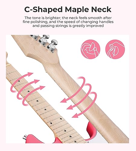 Image of Vangoa 30 Inch Electric Guitar for Beginner Kit with Amp, Bag, Strap, Extra Strings, Capo, Tuner, Picks, Cable (Pink)