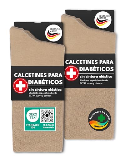 sockenkauf24 6 Pares de Calcetines Diabéticos con Cintura de Confort sin Elástico & sin Costuras Hombre & Mujer 97% Algodón (39-42 Beige)