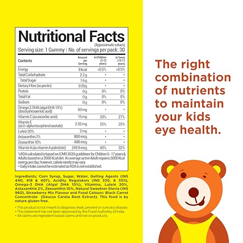 Image of NutriBears Kids Multivitamin and Eye Health Combo, Vitamins A, C, B, and D with Zinc, Soft Chewable Gummies with Lutein, DHA, and Zeaxanthin for Ocular Support, Daily Supplement, 60 Gummy Bears