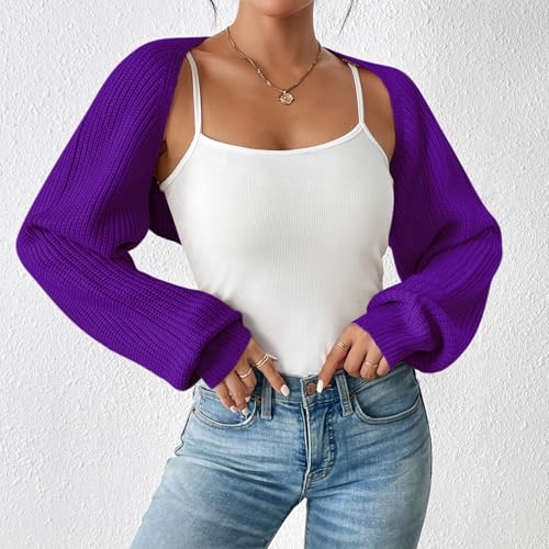 Image of Durio Women Y2K Bolero Shrug Long Sleeve Knit Cropped Cardigan | Stretchy Open Front Sweater with Drop Shoulders, Versatile Style Suits Casual Daily Wear, Travel, Party & Festival Outfits