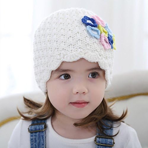 Girls fashion flower knitted lace trim princess beanie hats children casual cotton hat