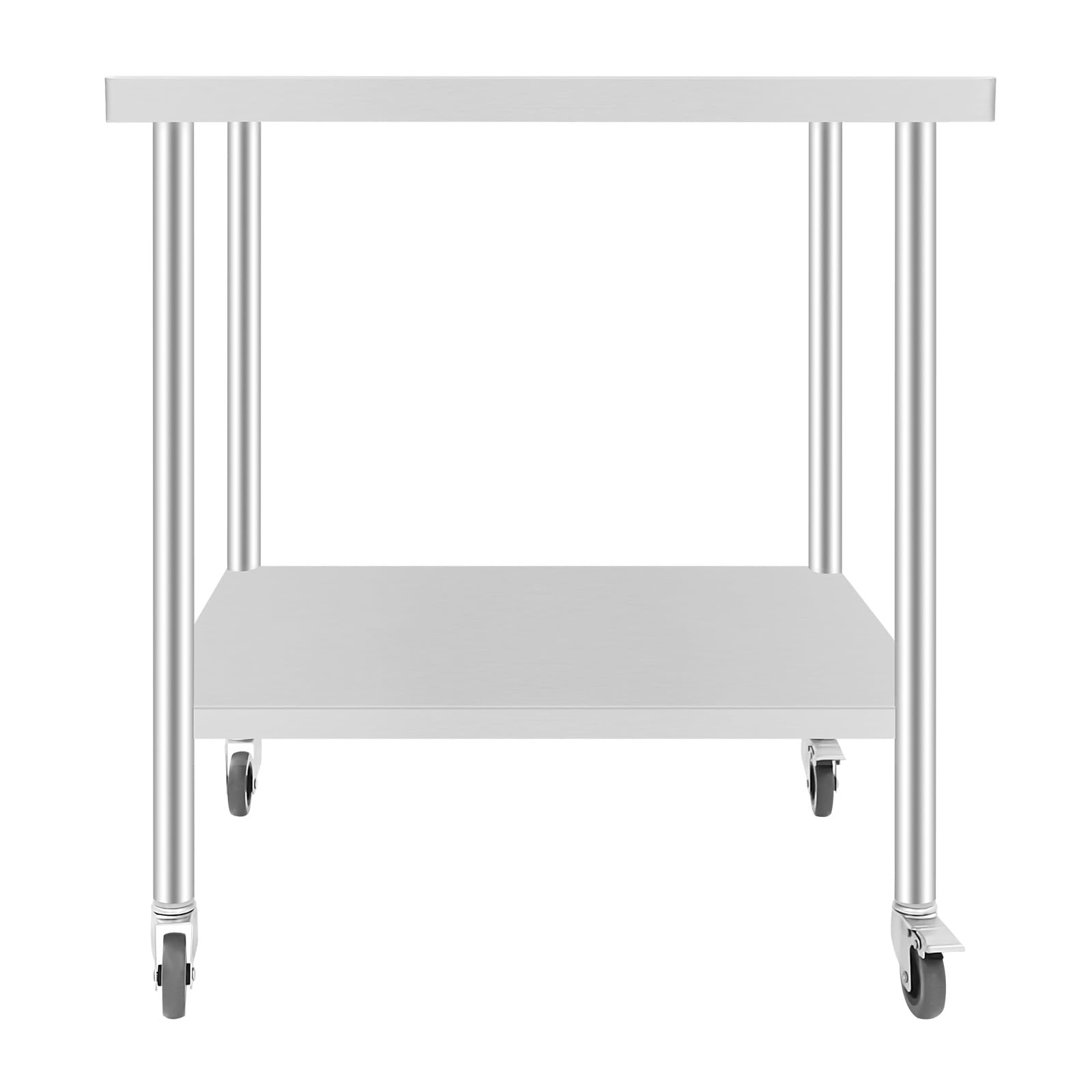 Mesa de trabajo de acero inoxidable, 76 x 60 x 85 cm, con capacidad de carga de 300 kg, mesa de preparación de alimentos profesional con 4 ruedas, mesa de cocina para preparar alimentos, lavar