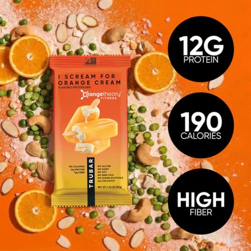 Image of TRUBAR Vegan Protein Bar, I Scream for Orange Cream, Gluten Free, Plant Based Protein, Dairy Free, Non GMO, Soy Free, No Sugar Alcohols, 12G Protein, 13G Fiber, Healthy on the Go Snack Bars, 12 CT