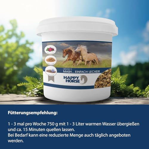 Happy Horse Lieblings Mash für Pferde | 14 kg | Leckeres Mash mit Banane, Kanne Fermentgetreide & Kräutern | Verdauungsfördernd | Getreideaufgeschlossen | Ohne Aufkochen