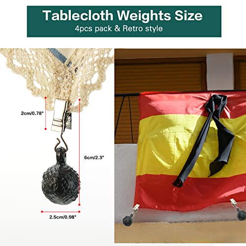 Sungmor Cast Iron Heavyweight Tablecloth Weights - 4 Pack Antique Dark Brown Round Clew Pendent Clips Weights Kit - Heavy Duty Table Cloth Cover Clamps For Home Garden Party Wedding Camping Picnic #TOP4