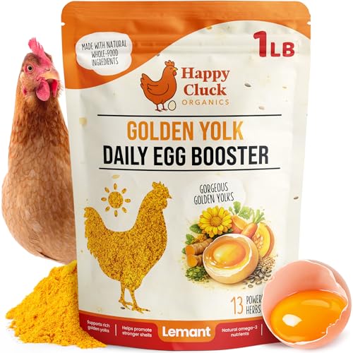 Golden Yolk Daily Egg Booster for Chickens - 1 LB Whole-Food Chicken Vitamins and Supplements - 13 Herbs with Marigold Lutein, Omega-3 Flaxseed and Calcium - Laying Hens, 30-Day Supply
