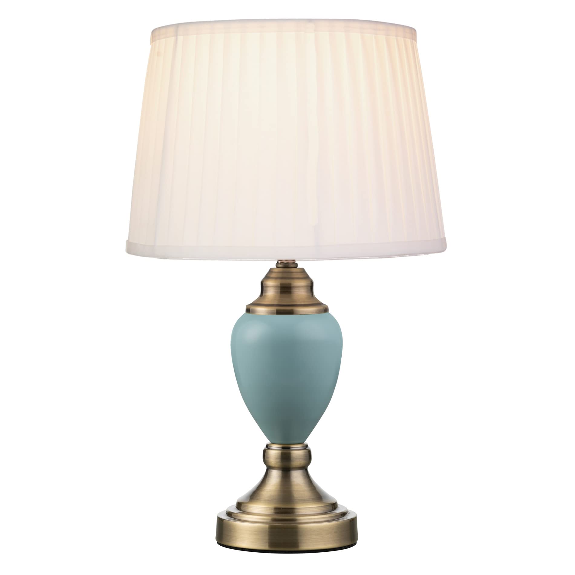 Lighting Supermarket Blue Malham Small Touch Control Table Lamp With Ivory Pleated Shade - & Antique Brass