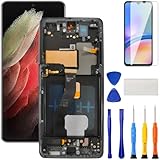 AMOLED for Samsung Galaxy S21 Ultra 5G Screen Replacement with Frame for S21 Ultra Screen SM-G998U G998A G988W LCD Touch Display digitizer with Repair Kits Black (with Fingerprint)