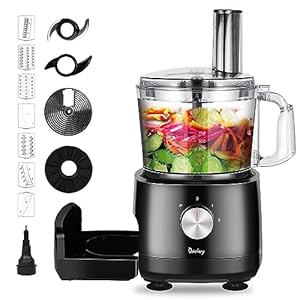 Davivy 7 Cup Food Processor, 8 Functions Built-in Storage Drawer Vegetable Chopper with 10 set blades,French fry cutting,Wavy slicing for Home Use,3-Speed, Black,600W (7-Cup Built-in Drawer)