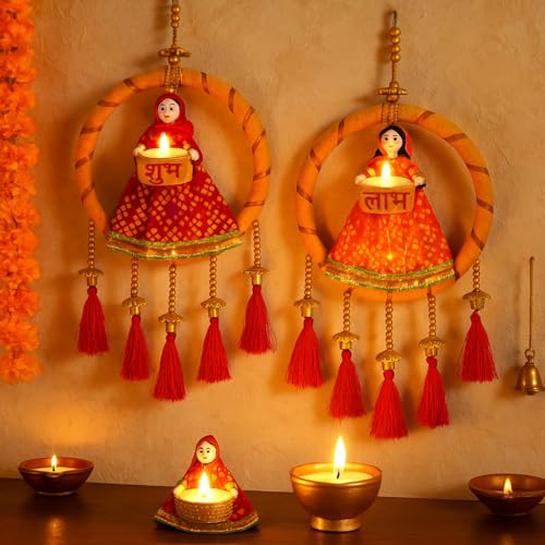 Puppet Doll Shubh Labh Wall Door Hanging Tealight Candle Holder T...
