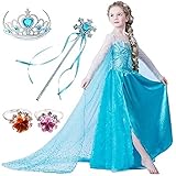 [Entregando amor e paz] プリンセス ドレス コスプレ 衣装 コスチューム (ドレス+ティアラ+ステッキ)３点セット プリンセスドレス 女の子 (130.ライトブルー)