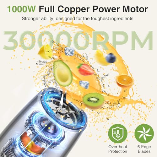 KOIOS Smoothie Blender, Max 1000w Personal Blender for Shakes and Smoothies, 12Pcs Coffee Grinder and Countertop Blenders Combo for Kitchen, Portable Smoothie Blenders with 2x22 oz To-Go Cups, Non-BPA image 3