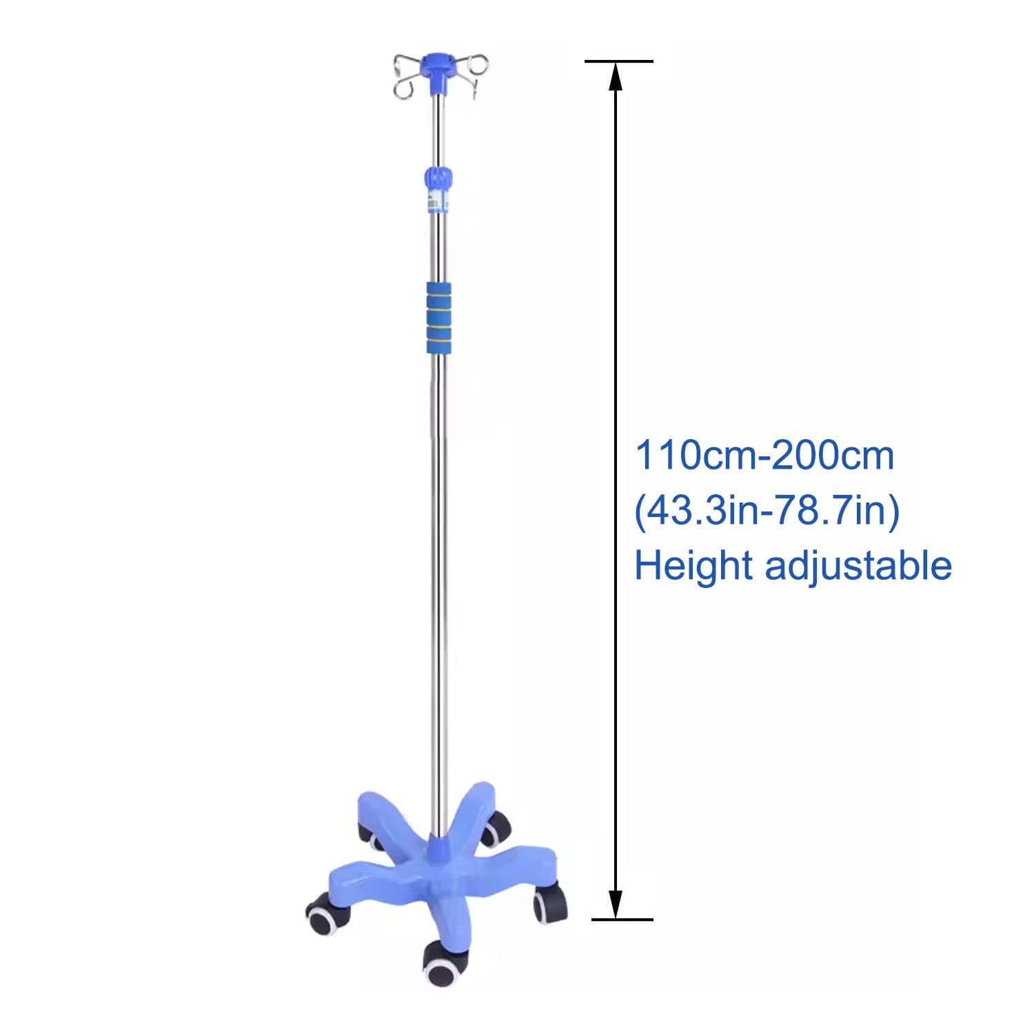 Support pour Potence IV, potences IV Portables avec 4 Crochets et 5 roulettes, Hauteur réglable de 43,3 à 78,7 Pouces(B)