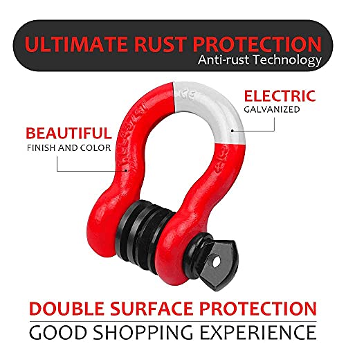 Autobots Shackles 3/4" (2 Pack), D Ring Shackle 45,000Ib Max Break Strength With 7/8" Pin & Isolator Washers Heavy Duty Clevis Tow Shackle For Tow Strap Jeep Vehicle Off Road Recovery Red-Black #TOP4