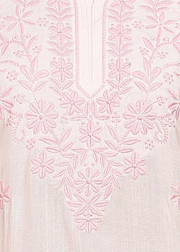 Image of Women Pink Ethnic motifs Embroidered Lucknowi Chikankari Long Kurti