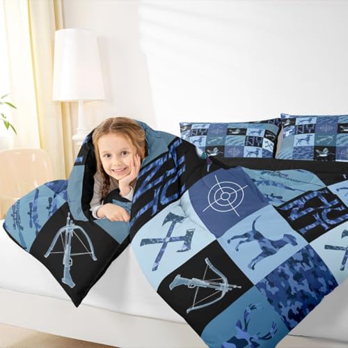 Image of Feelyou Hunting Camo Theme Comforter Set Queen Size for Boys Teens Kids,Camouflage Deer Duck Hunt Bedding Sets Mallard Duck Hunter Quilt Men Blue Room Decor