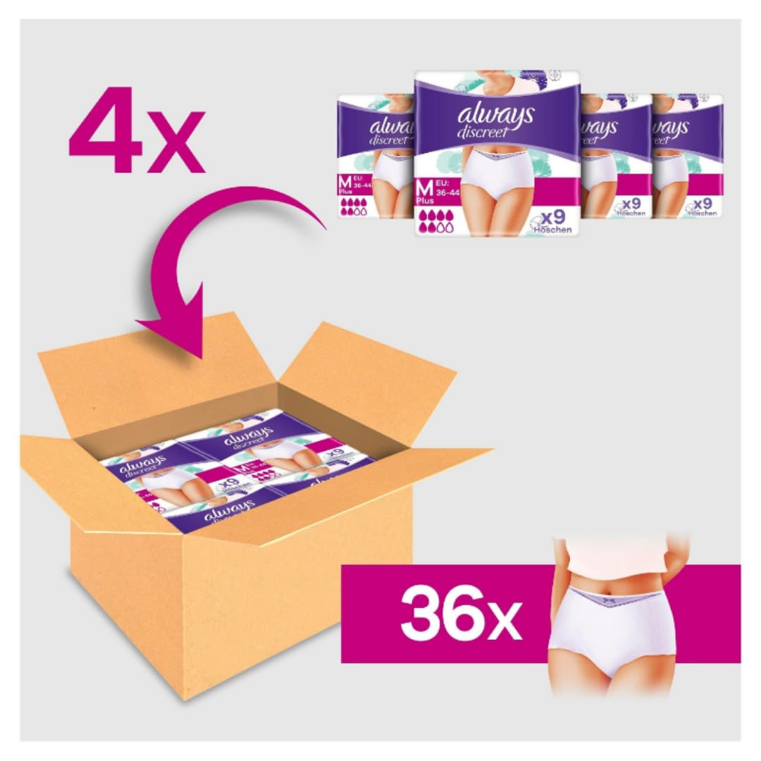 Discreet Damenbinden Pads Inkontinenz-Höschen Plus Gr. M 4 X 9 STÜCK x 3 Packungen