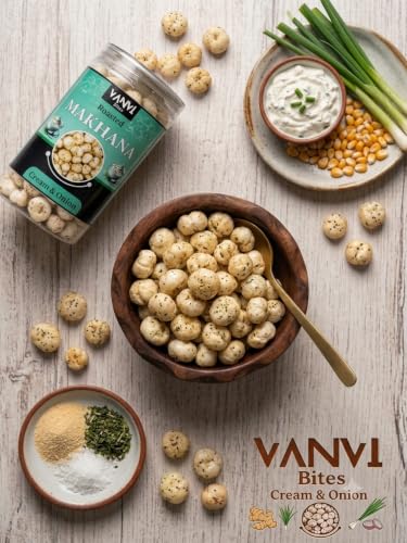 Image of Vanvi Bites Cream Onion Makhana | Roasted And Flavoured Makhana | Namkeen & Puffed Snacks | Healthy Snack | Cholesterol Free | Gluten Free | Rich in Protein & Fiber | Roasted in Olive Oil - 70G