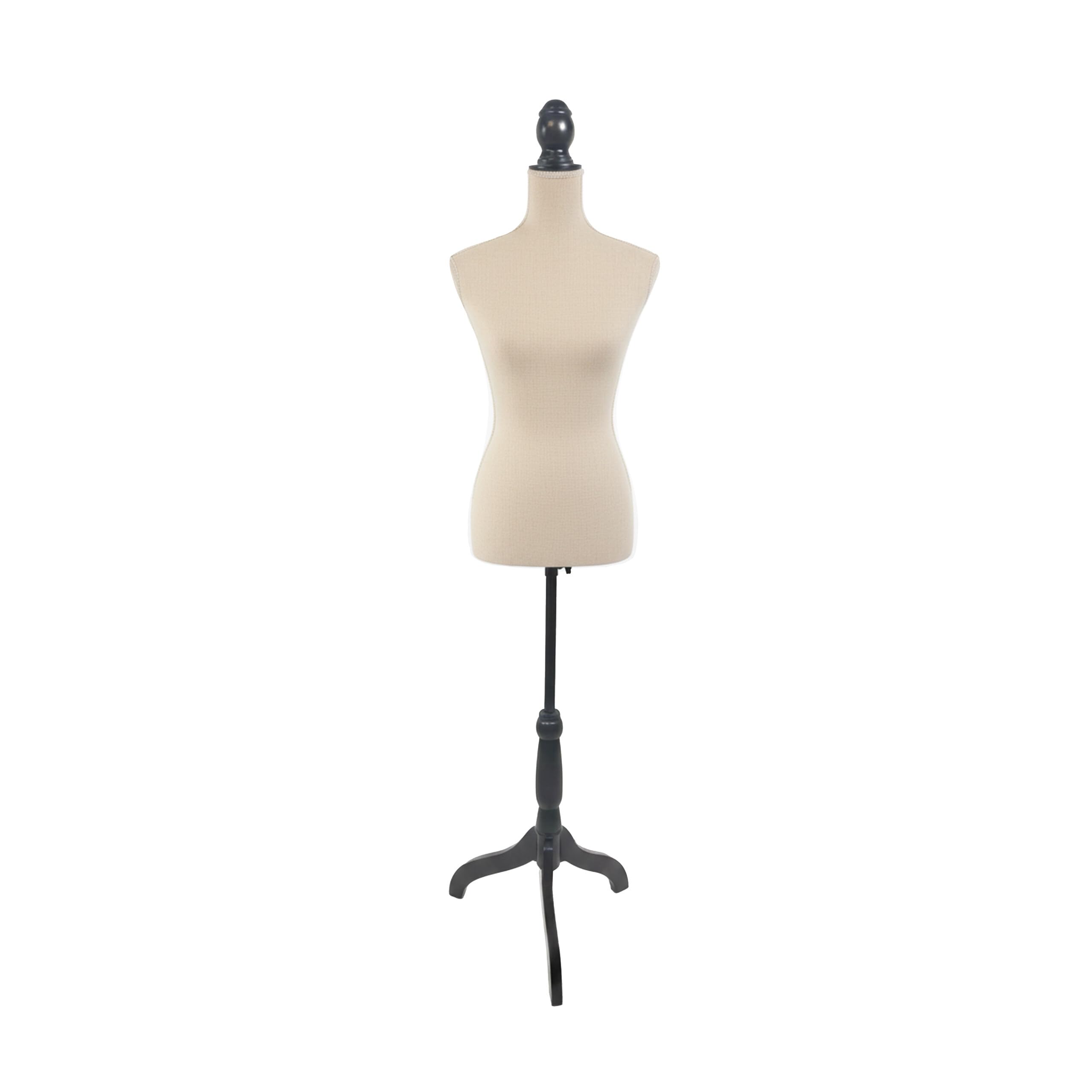 Relaxdays Schneiderpuppe weiblich, Größe 36/38, verstellbar 130–167 cm, Samt, Holzständer, Nähpuppe, Champagner/schwarz