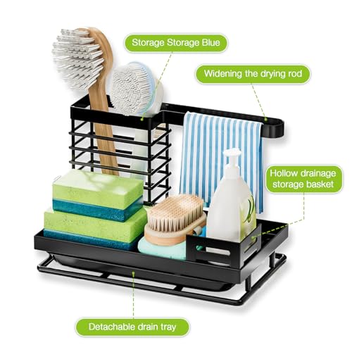 Kitchen Sink Caddy Organizer With Detachable Brush Holder - Storage Rack and Countertop Utensil Tidy for Dishcloth and Sponge - Image 5