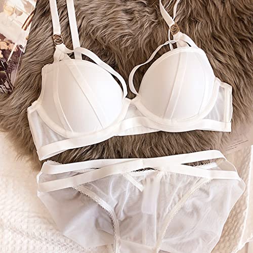 Ensemble de sous-vêtements féminins push up col en V avec soutien-gorge blanc 75C