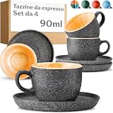 Cosumy Set di 4 Tazzine da Espresso con Piattini - 90ml in Ceramica Gres Spesso con Smalto...