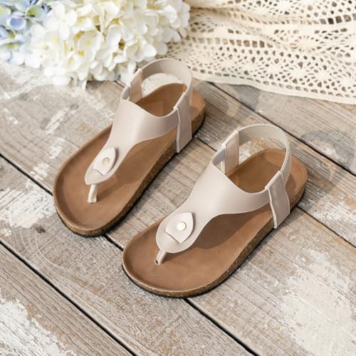 Kids Cork Footbed T-Strap Sandals, Black Leather, Elastic Back Strap2
