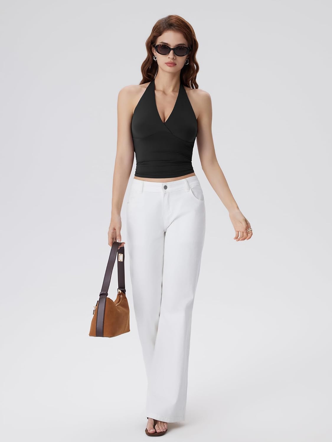 SUUKSESS Women Halter Backless Tank Tops with Built in Bra Double Lined V Neck Y2k Going Out Tops - Image 5