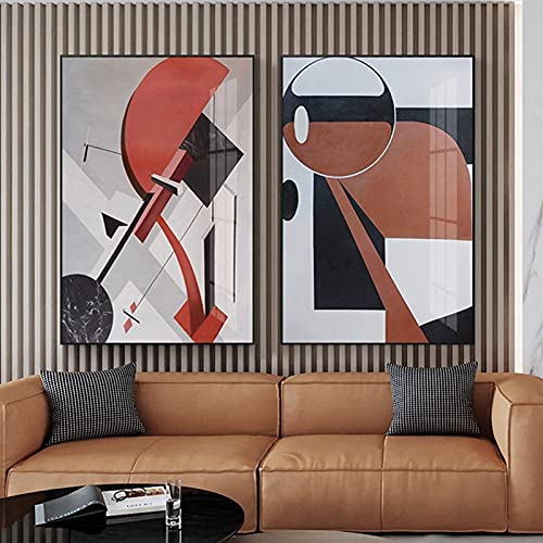 Tableau abstrait nordique noir rouge chic pour votre salon