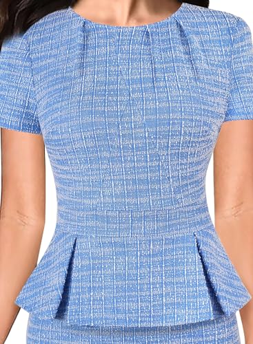 VFSHOW Womens Pleated Crew Neck Peplum Work Business Office Church Bodycon Pencil Sheath Dress3