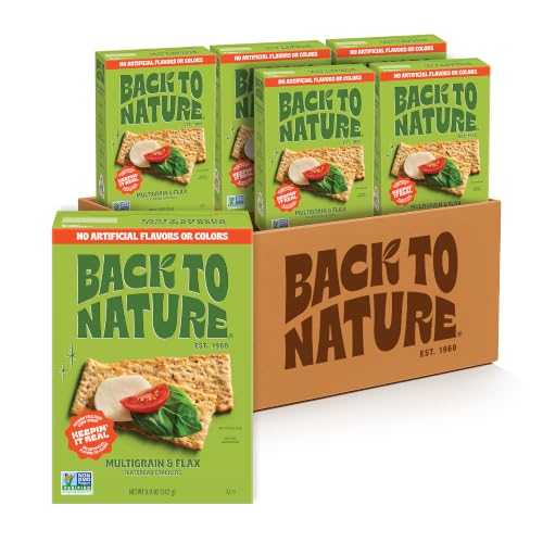 Back to Nature Multigrain Flatbread Crackers, Non-GMO, Plant-Based Snack Cracker, Made with Wheat Flour &amp; Whole Grains, Snack Happy, 5oz Box (Pack of 6)