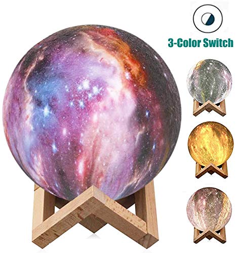 3D Space Moon Lamp,Mayround 3 Colors LED Starry Sky Night Light Spherical Modern Lamp with Stand,Glowing Decor Christmas Gift for Baby Kids Lover Birthday Party Gifts (15cm/5.9inch)
