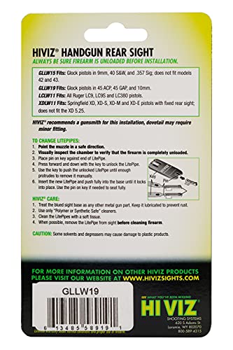 Hiviz Gllw19 Interchangeable Litewave Rear Handgun Sight For Glock 45 Acp/10Mm/45 Gap Green, Red, White #TOP2