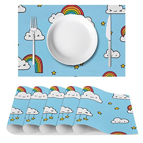 Set de table tissu Oxford résistant chaleur nuages lot de 4