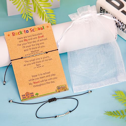 Image of EOBOH Back to School Supplies, Back to School Bracelet Mommy and Me, Prek Matching Wish Bracelets Set, Adjustable Bracelet for Boys Girls Gifts Stuff Bulk