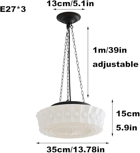 Miniatura 3 de Retro White Pendant Light Fixtures, Modern 13.7IN Living Room Hanging Pendant Lamp, Mid Century Glass Shade Chandelier for Dining Room Bedroom
