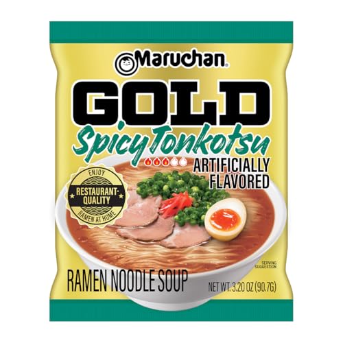 Maruchan Gold Ramen Noodle Soup, Spicy Tonkotsu Flavor – Restaurant Quality Japanese-Style Instant...