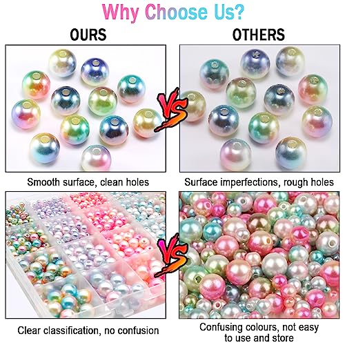 Dotilili Glass Pearl Beads 1890 Pcs Shiny Beads for Crafting 4/6/8/10mm Spacer Bead with Holes Round Bead for Jewellery Making DIY Bracelet Necklace Earring Knitting Decorations(Light) - Image 4
