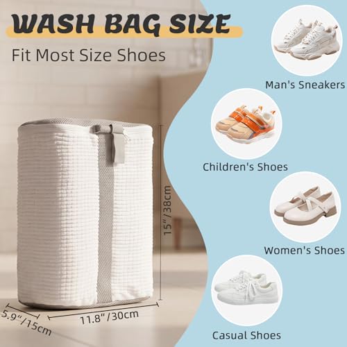 EXYGLO Shoe Washing Machine Bag, Dual Compartment Design Shoe Laundry Bags with Lockable Zipper & Adjustable Shoe Trees, 360° Fluffy Fibers Cleaning, Reusable Bag for Most Shoe Sizes - image 2