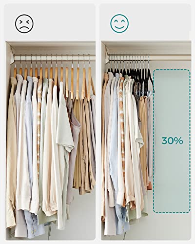Image of SONGMICS Trouser Hangers, Set of 12 Velvet Hangers with Adjustable Clips, 42.5 cm Long, Non-Slip, Space-Saving, for Skirts, Coats, Dresses, Black CRF12B | Space Saving Hangers for Skirts and Trousers, Non-Slip, Adjustable Clips, Ink Black, BREANNA Collection CRF12B